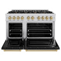 ZLINE Autograph Edition 48 in. 6.7 cu. ft. Classic Double Oven Gas Range with 8 Burner Cooktop in Stainless Steel with Black Matte Doors and Champagne Bronze Accents (CGRZ-BLM-48-CB)