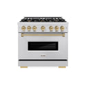 ZLINE Autograph Edition 36 in. 5.2 cu. ft. Classic Dual Fuel Range with 6 Burner Gas Cooktop and Electric Convection Oven in Stainless Steel with Champagne Bronze Accents (CDRZ-36-CB)