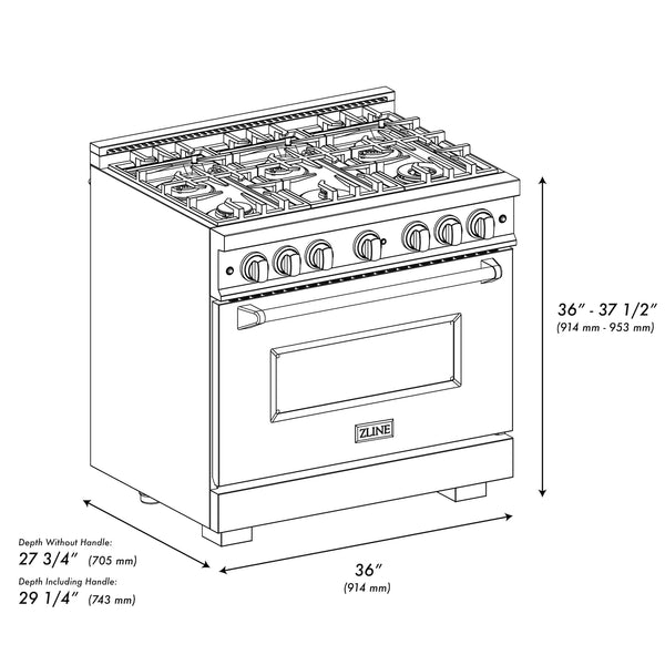 ZLINE Autograph Edition 36 in. 5.2 cu. ft. Classic Dual Fuel Range with 6 Burner Gas Cooktop and Electric Convection Oven in Stainless Steel with Polished Gold Accents (CDRZ-36-G)