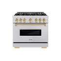 ZLINE Autograph Edition 36 in. 5.2 cu. ft. Classic Dual Fuel Range with 6 Burner Gas Cooktop and Electric Convection Oven in Stainless Steel with Polished Gold Accents (CDRZ-36-G)