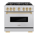 ZLINE Autograph Edition 36 in. 5.2 cu. ft. Classic Dual Fuel Range with 6 Burner Gas Cooktop and Electric Convection Oven in Stainless Steel with Polished Gold Accents (CDRZ-36-G)