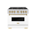 ZLINE Autograph Edition 36 in. 5.2 cu. ft. Classic Dual Fuel Range with 6 Burner Gas Cooktop and Electric Convection Oven in Stainless Steel with White Matte Door and Champagne Bronze Accents (CDRZ-WM-36-CB)