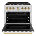 ZLINE Autograph Edition 36 in. 5.2 cu. ft. Classic Dual Fuel Range with 6 Burner Gas Cooktop and Electric Convection Oven in Stainless Steel with White Matte Door and Champagne Bronze Accents (CDRZ-WM-36-CB)