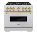 ZLINE Autograph Edition 36 in. 5.2 cu. ft. Classic Gas Range with 6 Burner Cooktop and Convection Gas Oven in Stainless Steel and Champagne Bronze Accents (CGRZ-36-CB)