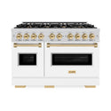 ZLINE Autograph Edition 48 in. 6.7 cu. ft. Classic Double Oven Dual Fuel Range with 8 Burner Gas Cooktop in Stainless Steel with White Matte Door and Polished Gold Accents (CDRZ-WM-48-G)