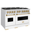 ZLINE Autograph Edition 48 in. 6.7 cu. ft. Classic Double Oven Dual Fuel Range with 8 Burner Gas Cooktop in Stainless Steel with White Matte Door and Polished Gold Accents (CDRZ-WM-48-G)