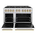 ZLINE Autograph Edition 48 in. 6.7 cu. ft. Classic Double Oven Gas Range with 8 Burner Cooktop in Stainless Steel with White Matte Doors and Champagne Bronze Accents (CGRZ-WM-48-CB)