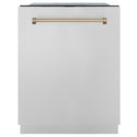 ZLINE Autograph Edition 24" Monument Series 3rd Rack Top Touch Control Tall Tub Dishwasher in Stainless Steel with Champagne Bronze Handle, 45dBa (DWMTZ-304-24-CB)