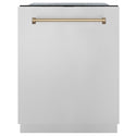 ZLINE Autograph Edition 24 in. Monument Series 3rd Rack Top Touch Control Tall Tub Dishwasher in Stainless Steel with Champagne Bronze Handle, 45dBa (DWMTZ-304-24-CB)