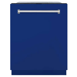 ZLINE 24 in. Monument Series 3rd Rack Top Touch Control Dishwasher with Blue Matte Panel, 45dBa (DWMT-24-BM) front, closed.