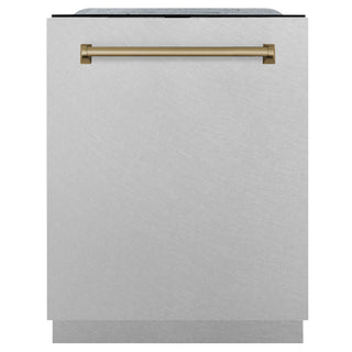 ZLINE Autograph Edition 24" 3rd Rack Top Touch Control Tall Tub Dishwasher in DuraSnow Stainless Steel with Accent Handle, 45dBa (DWMTZ-SN-24)