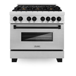 Buy matte-black ZLINE Autograph Edition 36 in. 4.6 cu. ft. Dual Fuel Range with Gas Stove and Electric Oven in DuraSnow Stainless Steel with Accents (RASZ-SN-36)