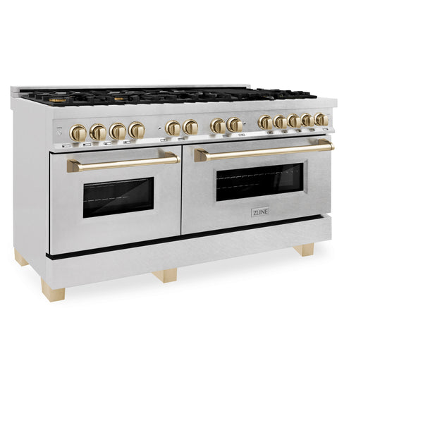 ZLINE Autograph Edition 60 in. 7.4 cu. ft. Dual Fuel Range with Gas Stove and Electric Oven in DuraSnow Stainless Steel with Accents (RASZ-SN-60)