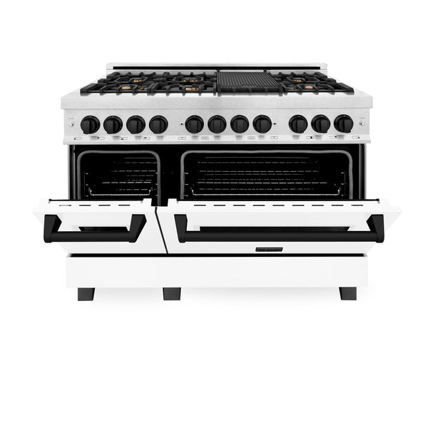 ZLINE Autograph Edition 48" 6.0 cu. ft. Dual Fuel Range with Gas Stove and Electric Oven in DuraSnow Stainless Steel with White Matte Door with Accents (RASZ-WM-48)