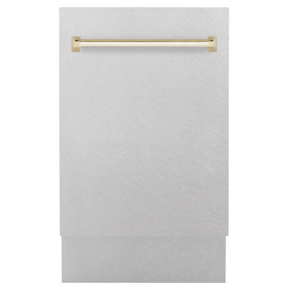 ZLINE Autograph Edition 18” Tallac Series 3rd Rack Top Control Built-In Dishwasher in Fingerprint Resistant Stainless Steel with Polished Gold Handle, 51dBa (DWVZ-SN-18-G)