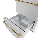 ZLINE Autograph Edition 24 in. Touchstone 168 Can Outdoor-Rated Dual Refrigerator Drawer with DuraSnow® Stainless Steel Doors and Champagne Bronze Handles (RDSOZ-SN-24-CB)