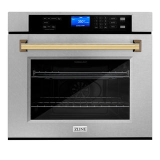Buy gold ZLINE 30&quot; Autograph Edition Single Wall Oven with Self Clean and True Convection in DuraSnow® Stainless Steel (AWSSZ-30)