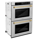 ZLINE 30 in. Autograph Edition Professional True Convection Double Wall Oven with Air Fry and Self Clean in DuraSnow® Stainless Steel with Champagne Bronze Handles (WADSZ-30-CB)