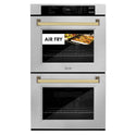 ZLINE 30 in. Autograph Edition Professional True Convection Double Wall Oven with Air Fry and Self Clean in DuraSnow® Stainless Steel with Polished Gold Handles (WADSZ-30-G)