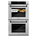 ZLINE 30 in. Autograph Edition Professional True Convection Double Wall Oven with Air Fry and Self Clean in DuraSnow® Stainless Steel with Matte Black Handles (WADSZ-30-MB)