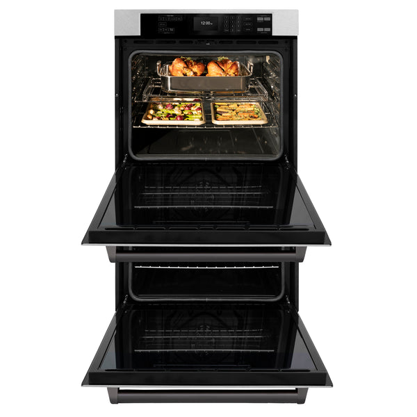 ZLINE 30 in. Autograph Edition Professional True Convection Double Wall Oven with Air Fry and Self Clean in DuraSnow® Stainless Steel with Matte Black Handles (WADSZ-30-MB)