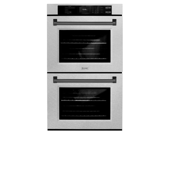 ZLINE 30 in. Autograph Edition Professional True Convection Double Wall Oven with Air Fry and Self Clean in DuraSnow® Stainless Steel with Matte Black Handles (WADSZ-30-MB)