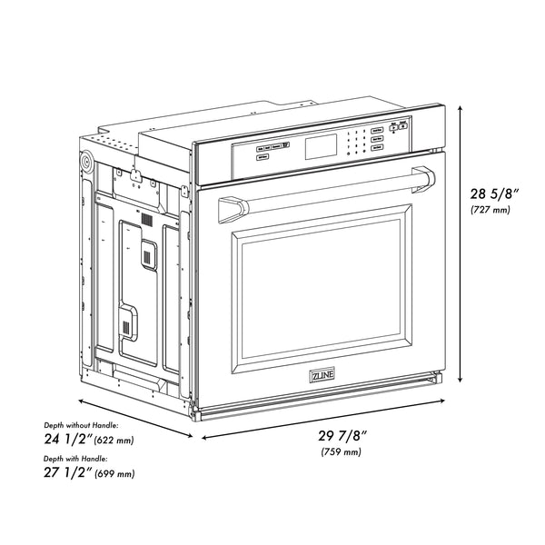 ZLINE 30 in. Autograph Edition Professional True Convection Single Wall Oven with Air Fry and Self Clean in DuraSnow® Stainless Steel with Champagne Bronze Handle (WASSZ-30-CB)