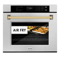 ZLINE 30 in. Autograph Edition Professional True Convection Single Wall Oven with Air Fry and Self Clean in DuraSnow® Stainless Steel with Polished Gold Handle (WASSZ-30-G)