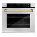 ZLINE 30 in. Autograph Edition Professional True Convection Single Wall Oven with Air Fry and Self Clean in DuraSnow® Stainless Steel with Polished Gold Handle (WASSZ-30-G)