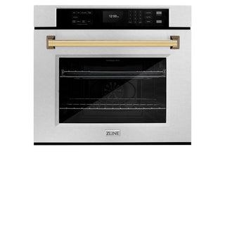 ZLINE 30 in. Autograph Edition Professional True Convection Single Wall Oven with Air Fry and Self Clean in DuraSnow® Stainless Steel with Polished Gold Handle (WASSZ-30-G)