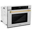 ZLINE 30 in. Autograph Edition Professional True Convection Single Wall Oven with Air Fry and Self Clean in DuraSnow® Stainless Steel with Polished Gold Handle (WASSZ-30-G)