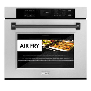 ZLINE 30 in. Autograph Edition Professional True Convection Single Wall Oven with Air Fry and Self Clean in DuraSnow® Stainless Steel with Matte Black Handle (WASSZ-30-MB)