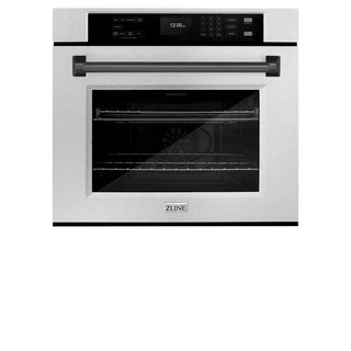 ZLINE 30 in. Autograph Edition Professional True Convection Single Wall Oven with Air Fry and Self Clean in DuraSnow® Stainless Steel with Matte Black Handle (WASSZ-30-MB)