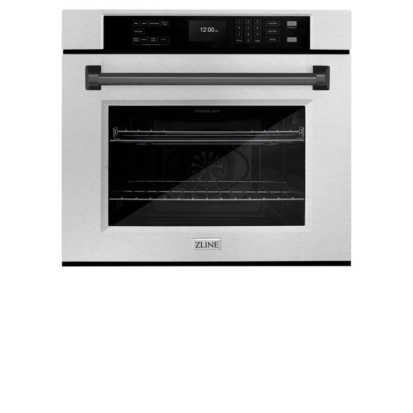 ZLINE 30 in. Autograph Edition Professional True Convection Single Wall Oven with Air Fry and Self Clean in DuraSnow® Stainless Steel with Matte Black Handle (WASSZ-30-MB)