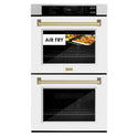 ZLINE 30 in. Autograph Edition Professional True Convection Double Wall Oven with Air Fry and Self Clean in DuraSnow® Stainless Steel with White Matte Doors and Champagne Bronze Handles (WADSZ-WM-30-CB)