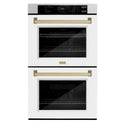 ZLINE 30 in. Autograph Edition Professional True Convection Double Wall Oven with Air Fry and Self Clean in DuraSnow® Stainless Steel with White Matte Doors and Champagne Bronze Handles (WADSZ-WM-30-CB)