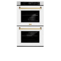 ZLINE 30 in. Autograph Edition Professional True Convection Double Wall Oven with Air Fry and Self Clean in DuraSnow® Stainless Steel with White Matte Doors and Champagne Bronze Handles (WADSZ-WM-30-CB)