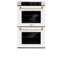 ZLINE 30 in. Autograph Edition Professional True Convection Double Wall Oven with Air Fry and Self Clean in DuraSnow® Stainless Steel with White Matte Doors and Polished Gold Handles (WADSZ-WM-30-G)