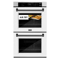 ZLINE 30 in. Autograph Edition Professional True Convection Double Wall Oven with Air Fry and Self Clean in DuraSnow® Stainless Steel with White Matte Doors and Matte Black Handles (WADSZ-WM-30-MB)