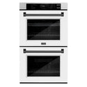 ZLINE 30 in. Autograph Edition Professional True Convection Double Wall Oven with Air Fry and Self Clean in DuraSnow® Stainless Steel with White Matte Doors and Matte Black Handles (WADSZ-WM-30-MB)