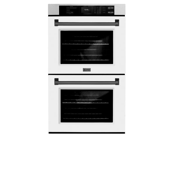 ZLINE 30 in. Autograph Edition Professional True Convection Double Wall Oven with Air Fry and Self Clean in DuraSnow® Stainless Steel with White Matte Doors and Matte Black Handles (WADSZ-WM-30-MB)