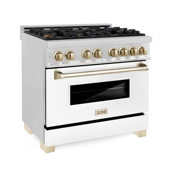 ZLINE Autograph Edition 36" 4.6 cu. ft. Dual Fuel Range with Gas Stove and Electric Oven in DuraSnow Stainless Steel with White Matte Door and Accents (RASZ-WM-36)