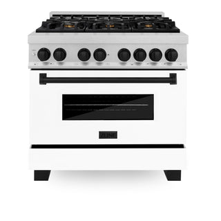 Buy matte-black ZLINE Autograph Edition 36&quot; 4.6 cu. ft. Dual Fuel Range with Gas Stove and Electric Oven in DuraSnow Stainless Steel with White Matte Door and Accents (RASZ-WM-36)