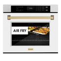 ZLINE 30 in. Autograph Edition Professional True Convection Single Wall Oven with Air Fry and Self Clean in DuraSnow® Stainless Steel with White Matte Door and Champagne Bronze Handle (WASSZ-WM-30-CB)