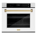 ZLINE 30 in. Autograph Edition Professional True Convection Single Wall Oven with Air Fry and Self Clean in DuraSnow® Stainless Steel with White Matte Door and Champagne Bronze Handle (WASSZ-WM-30-CB)