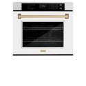 ZLINE 30 in. Autograph Edition Professional True Convection Single Wall Oven with Air Fry and Self Clean in DuraSnow® Stainless Steel with White Matte Door and Champagne Bronze Handle (WASSZ-WM-30-CB)