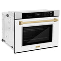 ZLINE 30 in. Autograph Edition Professional True Convection Single Wall Oven with Air Fry and Self Clean in DuraSnow® Stainless Steel with White Matte Door and Champagne Bronze Handle (WASSZ-WM-30-CB)