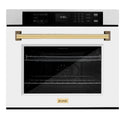 ZLINE 30 in. Autograph Edition Professional True Convection Single Wall Oven with Air Fry and Self Clean in DuraSnow® Stainless Steel with White Matte Door and Polished Gold Handle (WASSZ-WM-30-G)