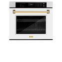 ZLINE 30 in. Autograph Edition Professional True Convection Single Wall Oven with Air Fry and Self Clean in DuraSnow® Stainless Steel with White Matte Door and Polished Gold Handle (WASSZ-WM-30-G)