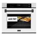 ZLINE 30 in. Autograph Edition Professional True Convection Single Wall Oven with Air Fry and Self Clean in DuraSnow® Stainless Steel with White Matte Door and Matte Black Handle (WASSZ-WM-30-MB)